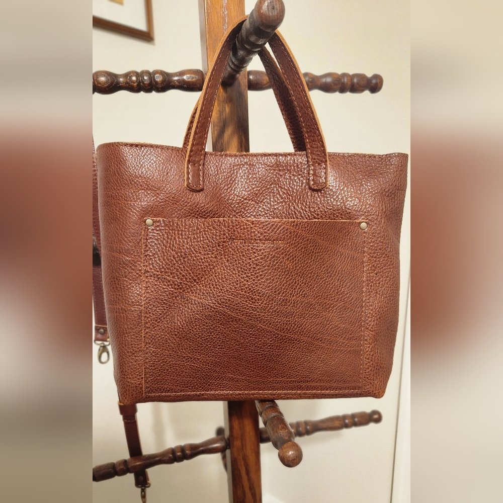 PLG Crossbody Tote Medium Tote -Nutmeg - Pebbled Leather Tote - Picture 4 of 7